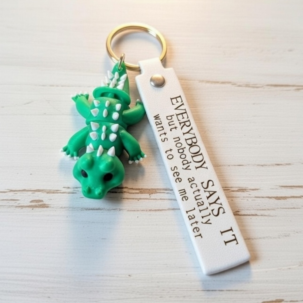 3D Alligator Keychain with engraved leather strap